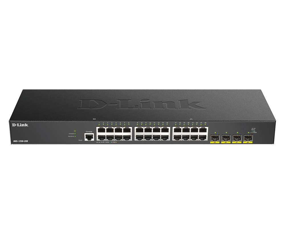 D-Link DGS-1250-28X 28-Port Smart Managed Switch with 10 Gigabit Uplinks | 24 Gigabit Ethernet Ports | 4 x 10G SFP+ ports D-Link DGS-1250-28X 28-Port Smart Managed Switch with 10 Gigabit Uplinks | 24 Gigabit Ethernet Ports | 4 x 10G SFP+ ports